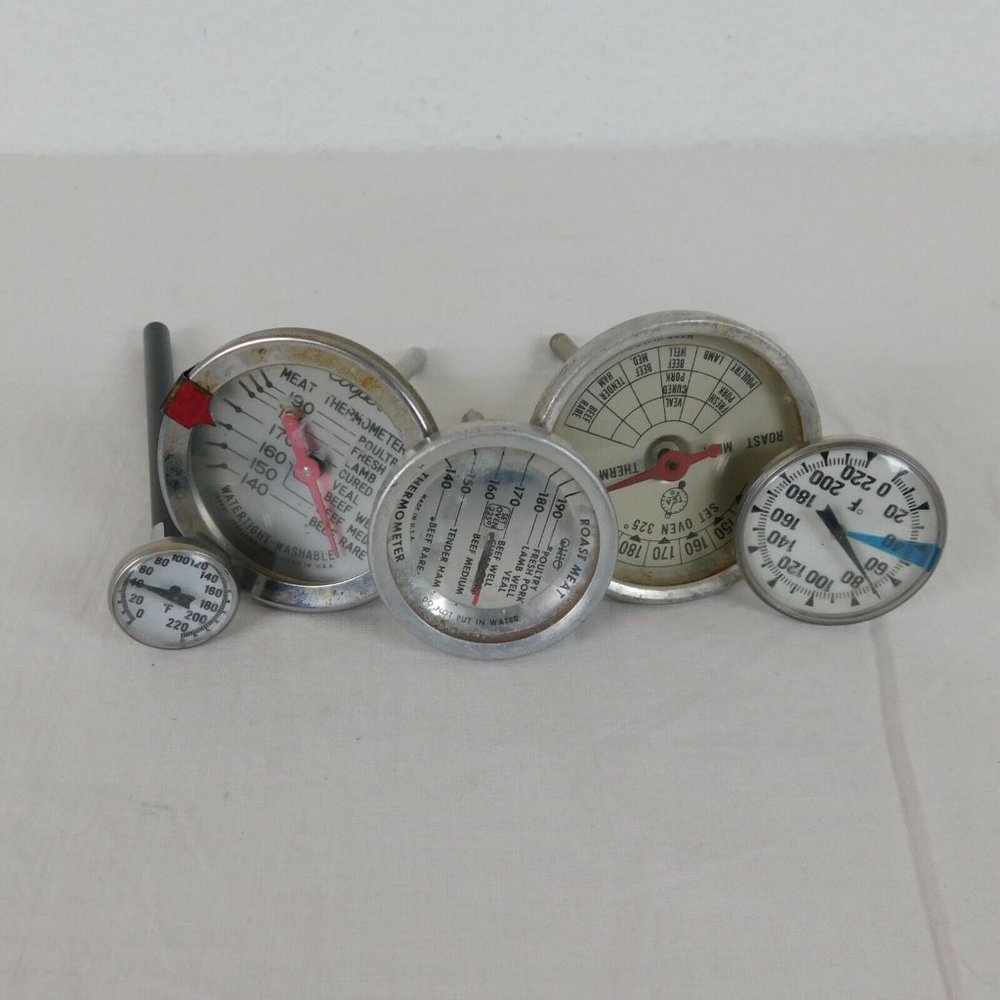 Lot of 5 Roast Meat Dial Thermometers Ohio TCA Cooper Farberware Aluminum Korea